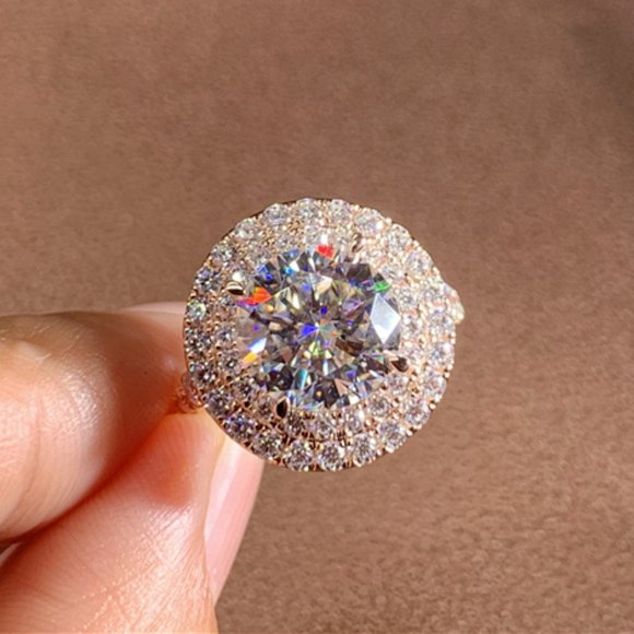 💞 Super Large Round Shiny CZ Hollow Luxury Rose Gold Plated Ring, UNVN12023 - Picture 6 of 8